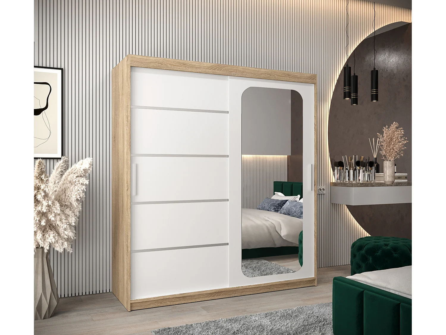 ARMOIRE PROMO V2 À PORTES COULISSANTES 200/180/62 2 Portes (Sonoma/Blanc)