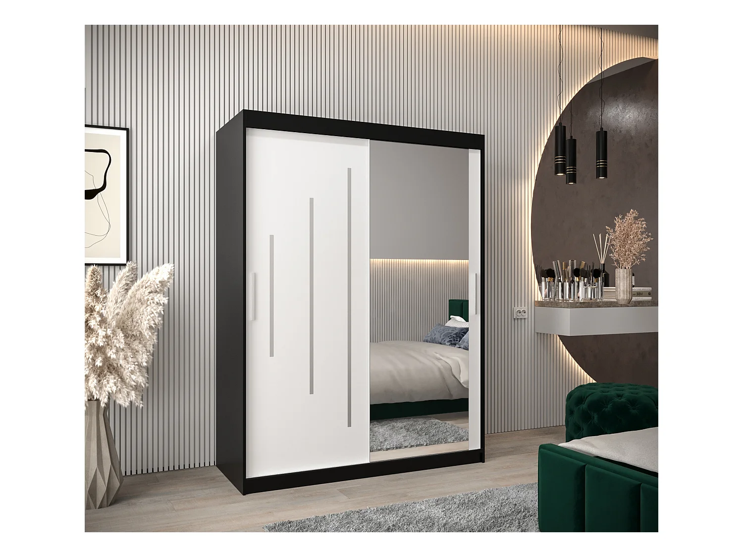 SCHWEBETÜRENSCHRANK YORK 2 200/150/62 2-türig (Schwarz/Weiß)