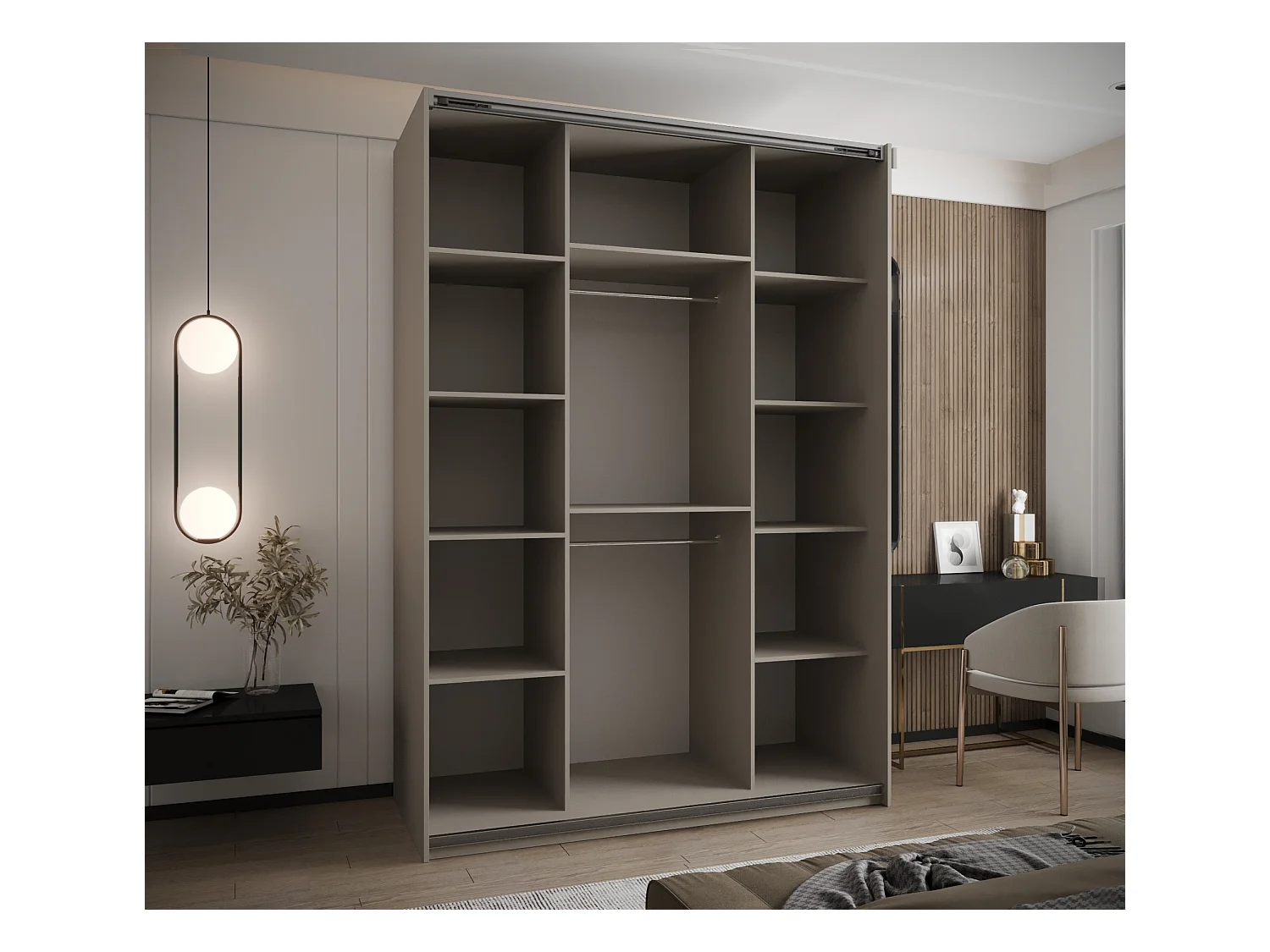 KLEDINGKAST MET SCHUIFDEUREN Lux 4 245,5/160/64 (Kaschmir/Kaschmir/Zwart)