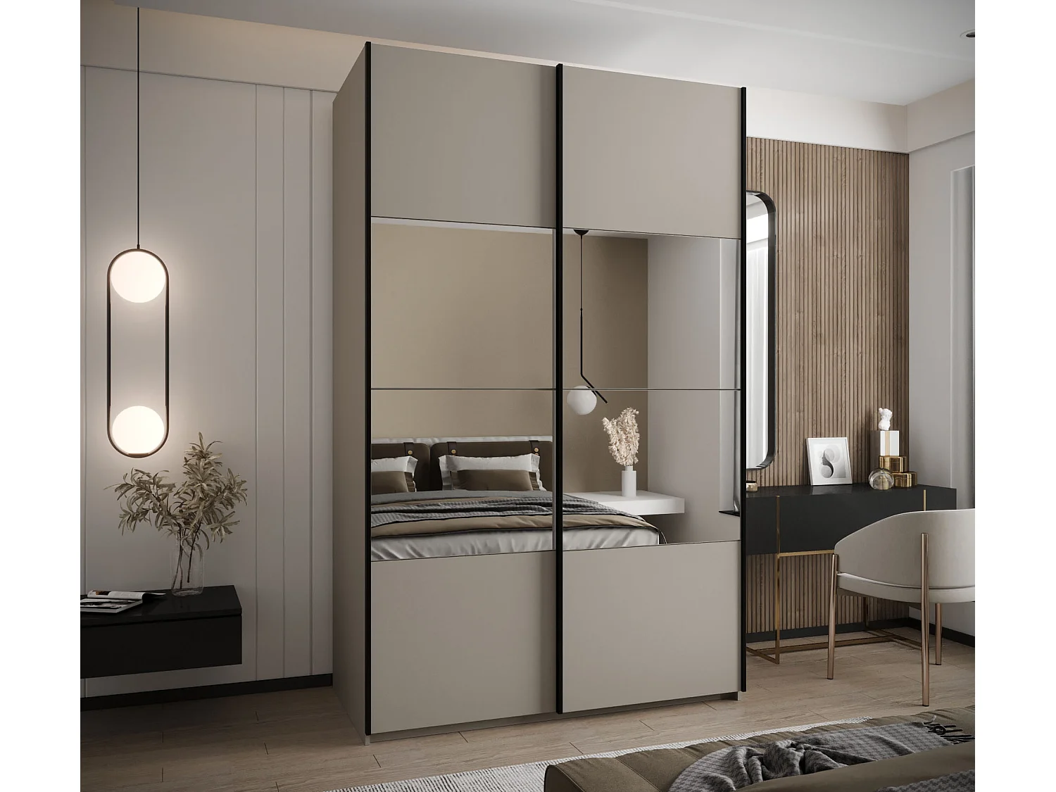 Armoire Lux 4 245,5/160/64 (Cachemire/Cachemire/Noir)