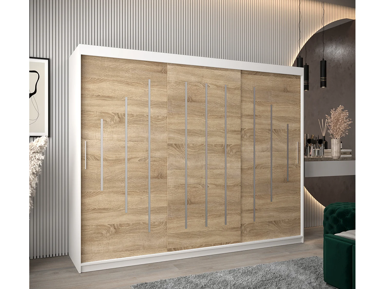 ARMADIO YORK AD ANTE SCORREVOLI 200/250/62 3 porte (Bianco/Sonoma)