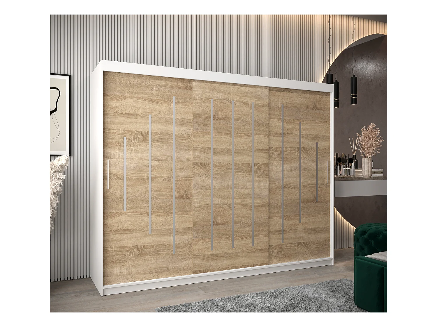 ARMOIRE YORK À PORTES COULISSANTES 200/250/62 3 Portes (Blanc/Sonoma)