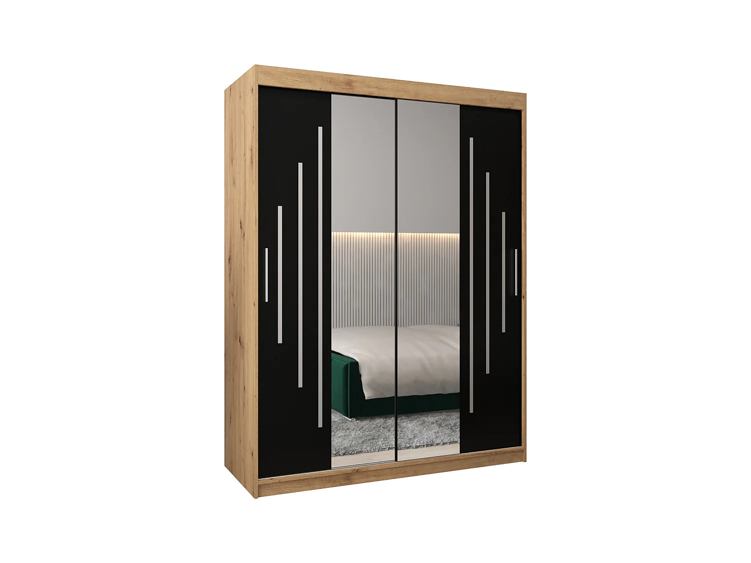 SCHWEBETÜRENSCHRANK YORK 1 200/150/62 2-türig (Artisan/Schwarz)