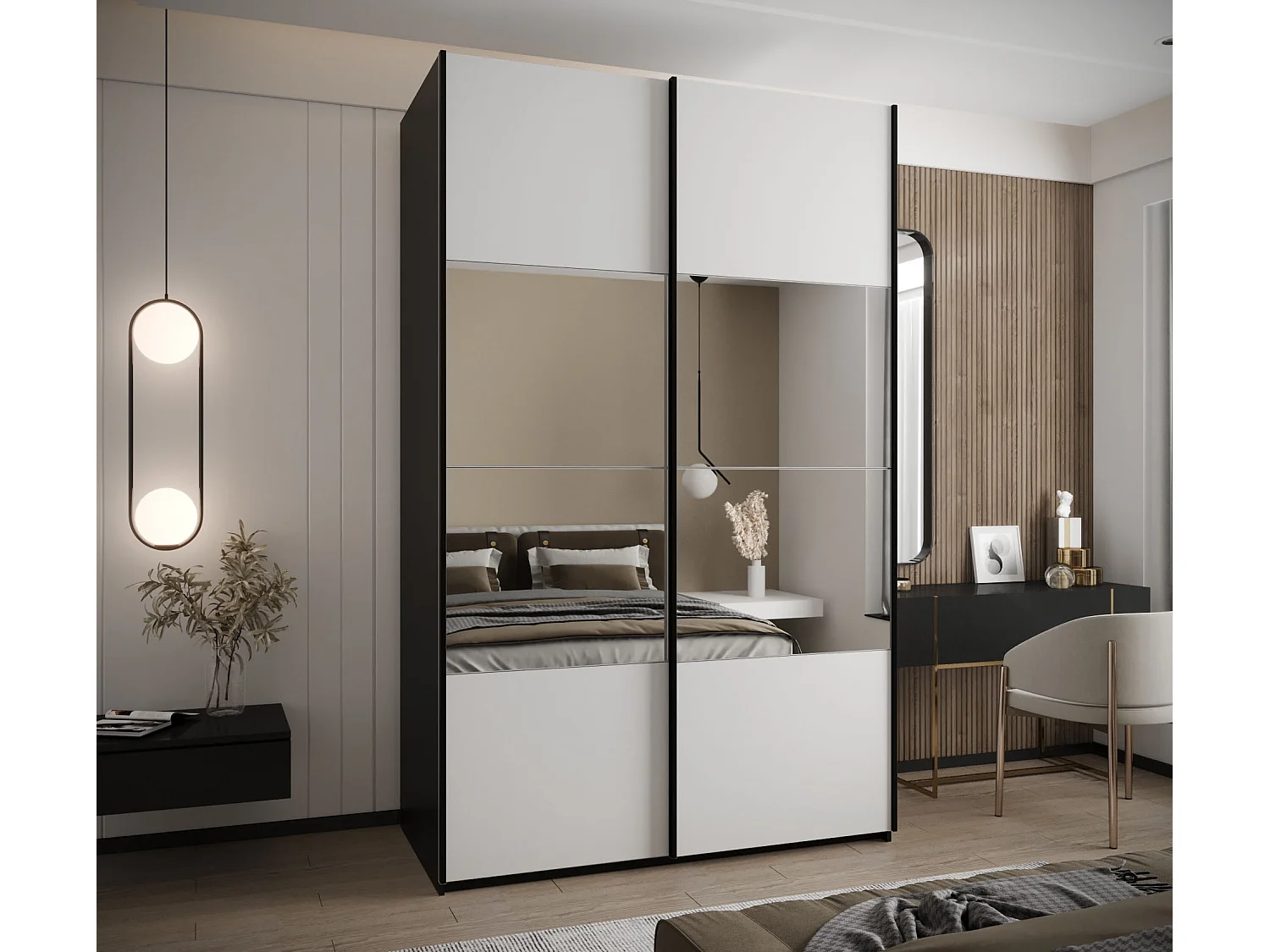 Armoire Lux 4 245,5/150/64 (Noir/Blanc/Noir)