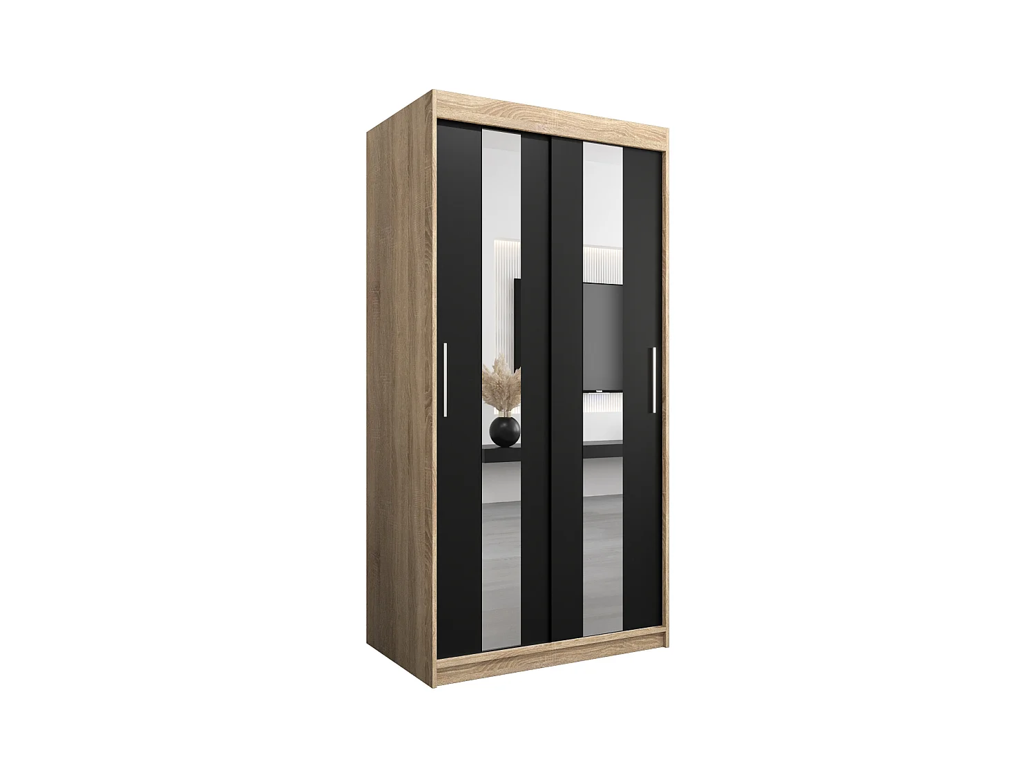 Schwebetürenschrank Pole 200/100/62 2-Türig (Sonoma/Schwarz)
