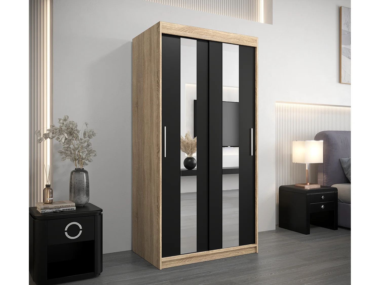 Armoire Pole À Portes Coulissantes 200/100/62 2 portes (Sonoma/Noir)
