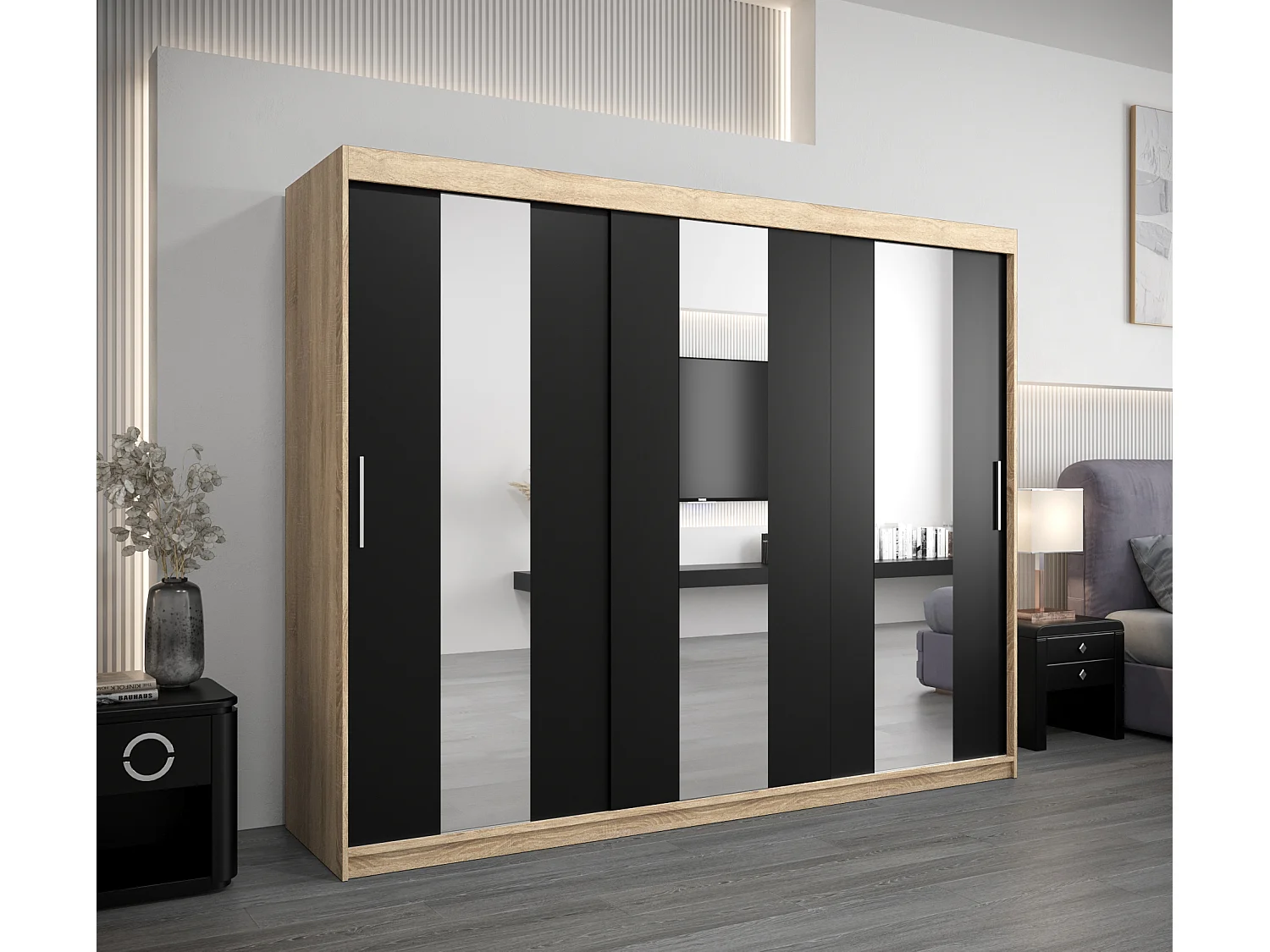 Pole kledingkast met schuifdeuren 200/250/62 3 deuren (sonoma/zwart)