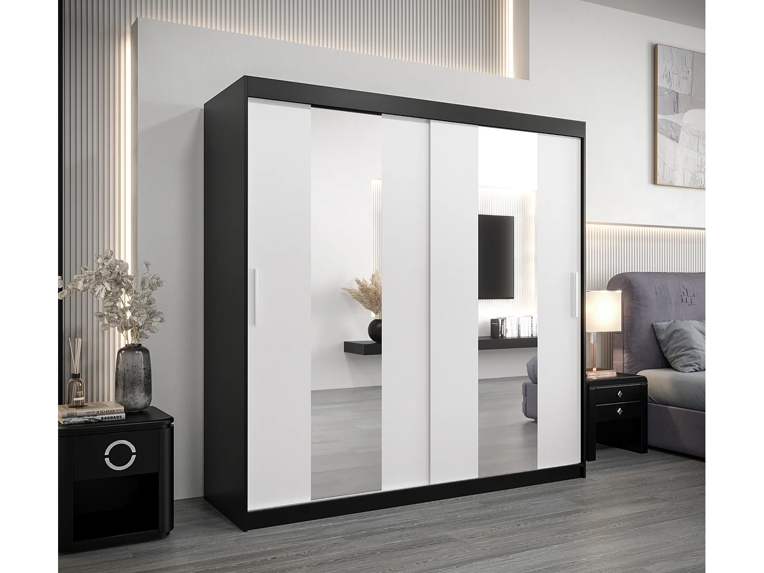 Armoire Pole À Portes Coulissantes 200/200/62 2 portes (Noir/Blanc)