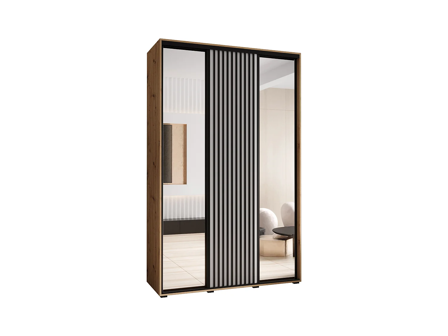 ARMOIRE LANKO 2 À PORTES COULISSANTES 235,2/150/60 3 Portes (Artisan/Blanc)