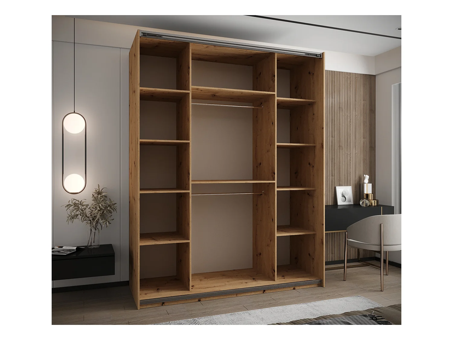Armoire Lux 1 245,5/200/64 (Artisan/Noir/Argent)