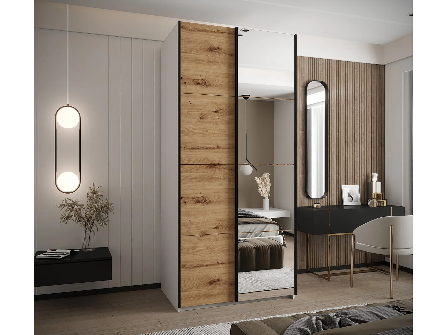 Armoire Lux 3 245,5/100/64 (Blanc/Artisan/Noir)