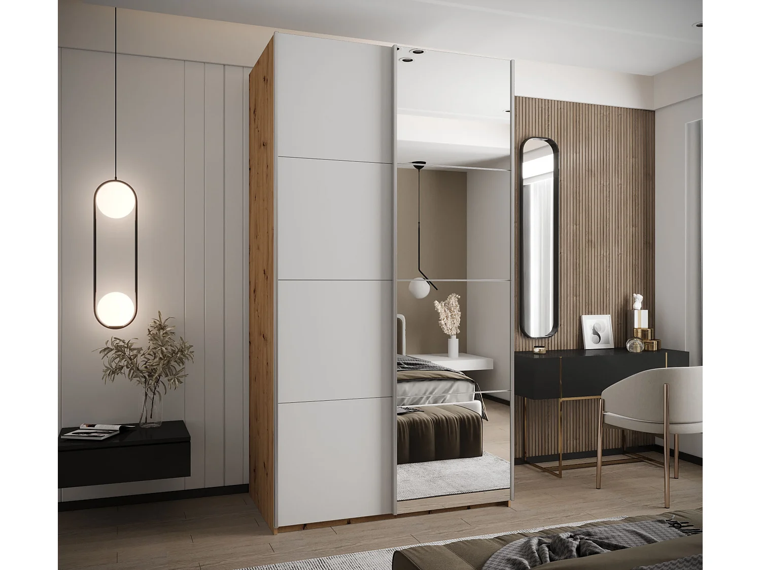 Armoire Lux 3 245,5/140/64 (Artisan/Blanc/Argent)