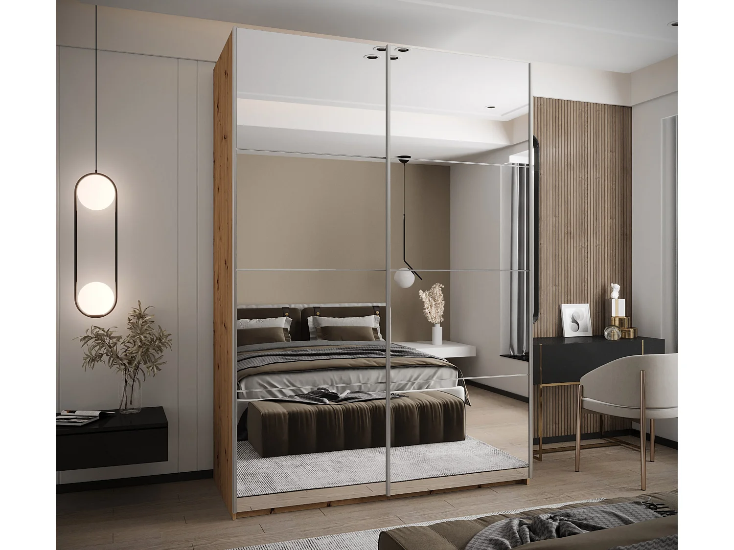 KLEDINGKAST MET SCHUIFDEUREN Lux 2 245,5/170/64 (Artisan/Wit/Zilver)