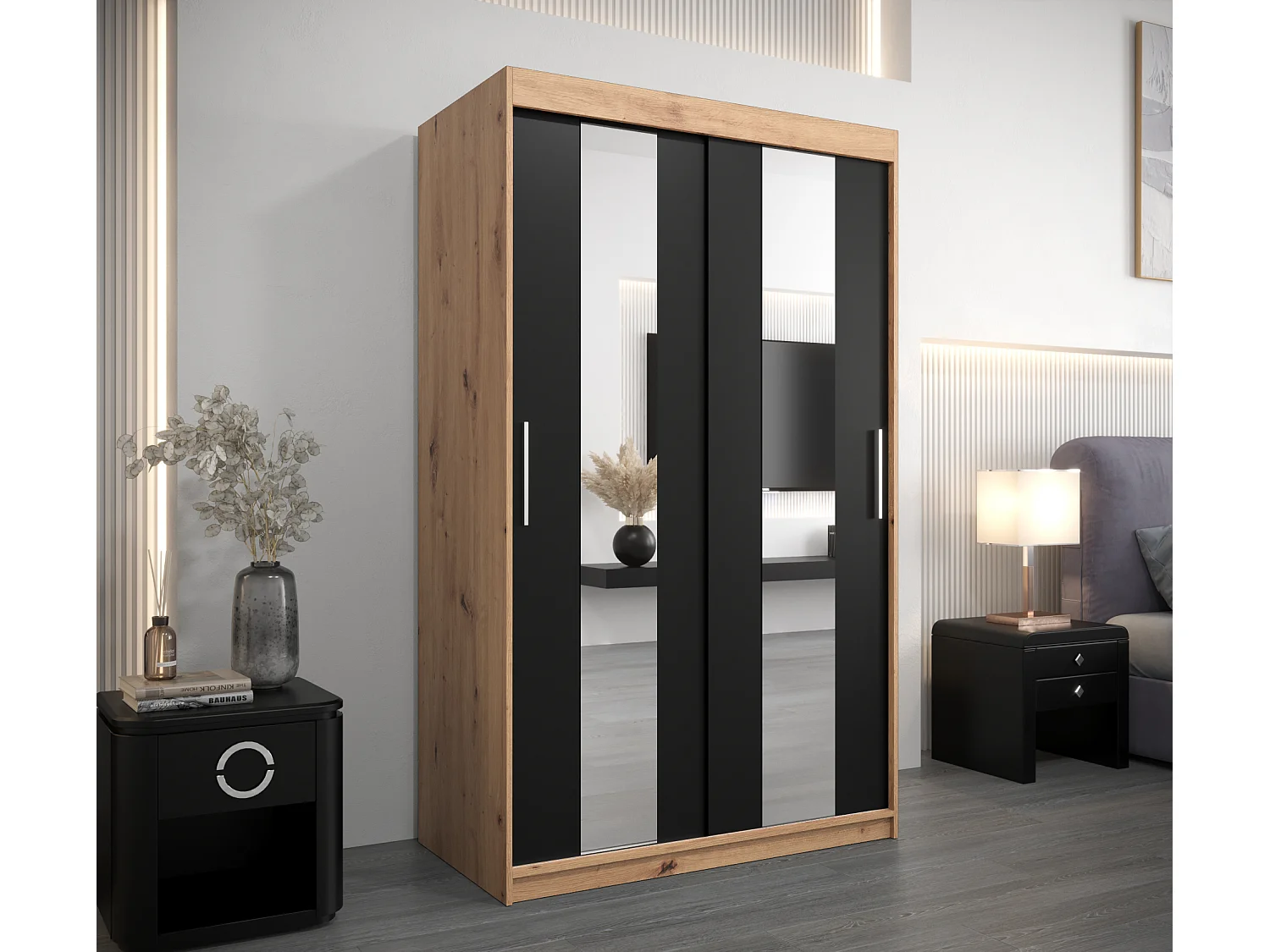 Armoire Pole À Portes Coulissantes 200/120/62 2 portes (Artisan/Noir)