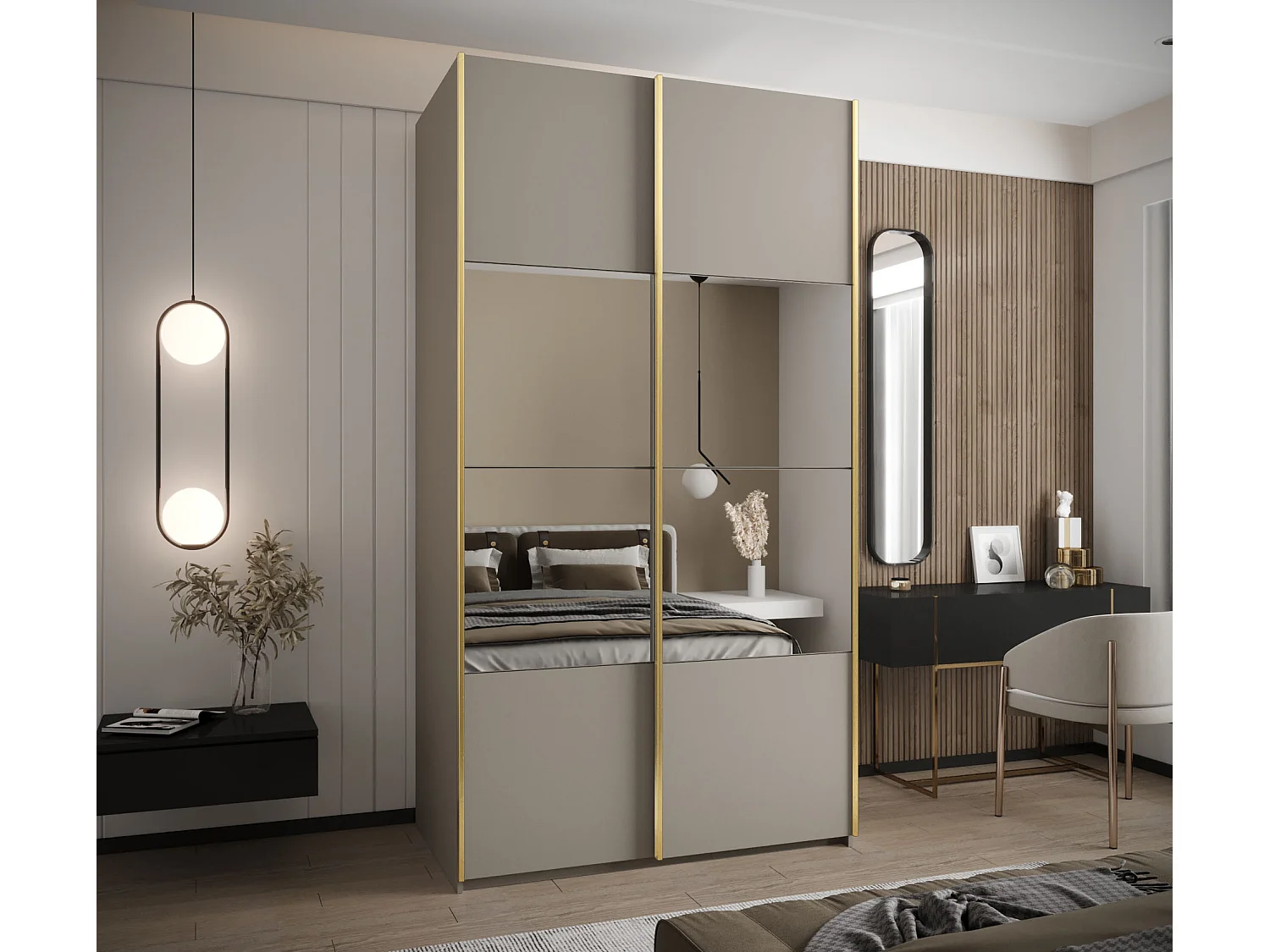 SCHWEBETÜRENSCHRANK Lux 4 245,5/130/64 (Kaschmir/Kaschmir/Gold)