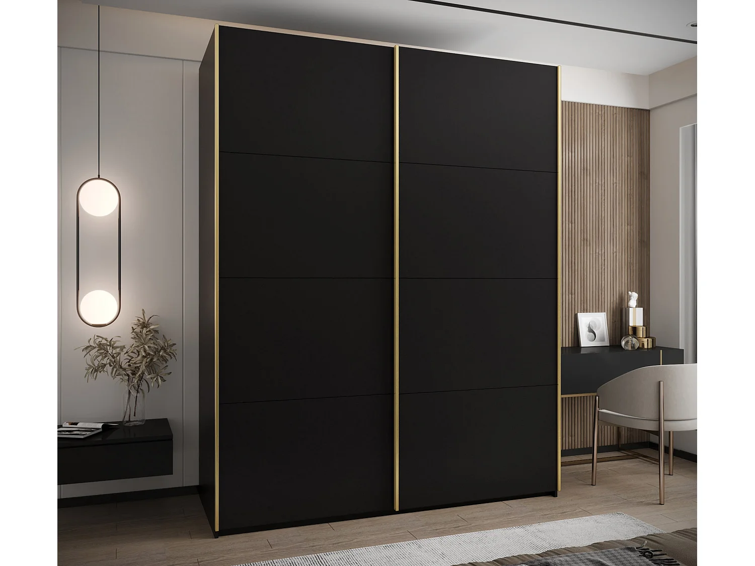 Armoire Lux 1 245,5/190/64 (Noir/Noir/Or)