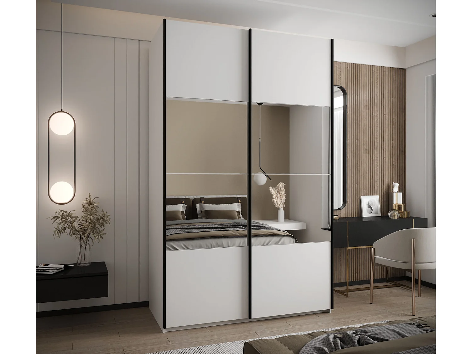 Armadio Lux 4 de puertas corredas 245,5/150/64 (Blanco/Blanco/Negro)