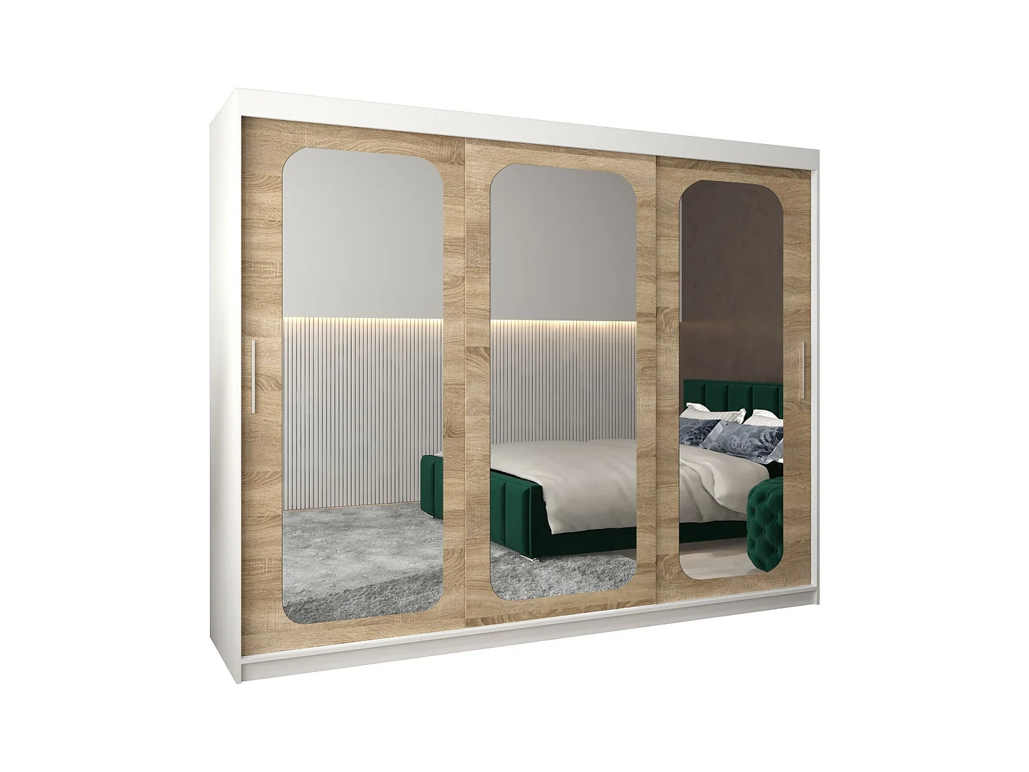 PROMO T3 KLEDINGKAST MET SCHUIFDEUREN 200/250/62 3 deuren (wit/sonoma)