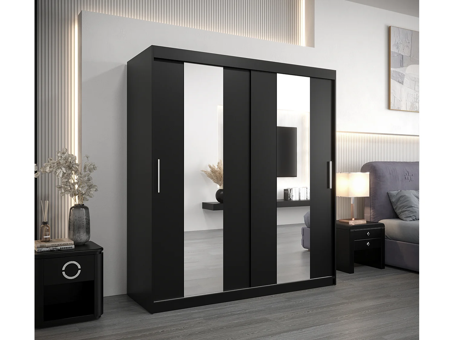 Armario Pole de puertas correderas 200/180/62 2 puertas (negro/negro)