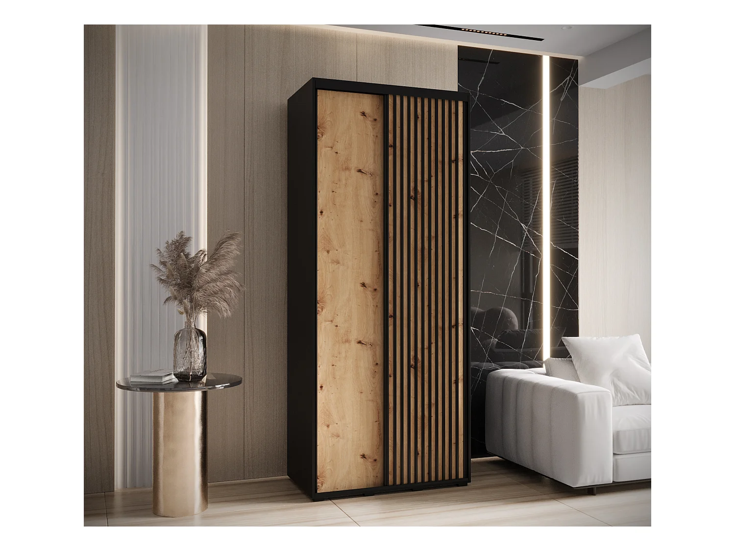 ARMOIRE LANKO 1 À PORTES COULISSANTES 235,2/110/60 2 Portes (Noir/Artisan)