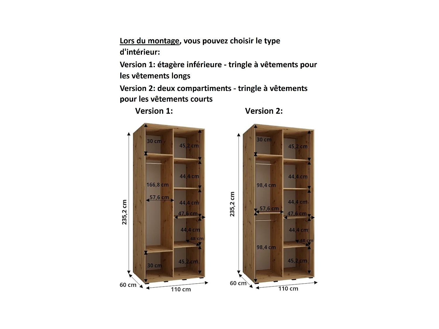 ARMOIRE LANKO 1 À PORTES COULISSANTES 235,2/110/60 2 Portes (Noir/Artisan)