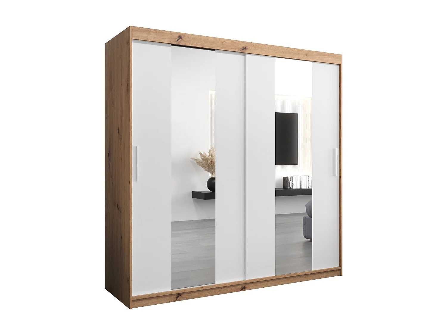 Schwebetürenschrank Pole 200/200/62 2-Türig (Artisan/Weiß)