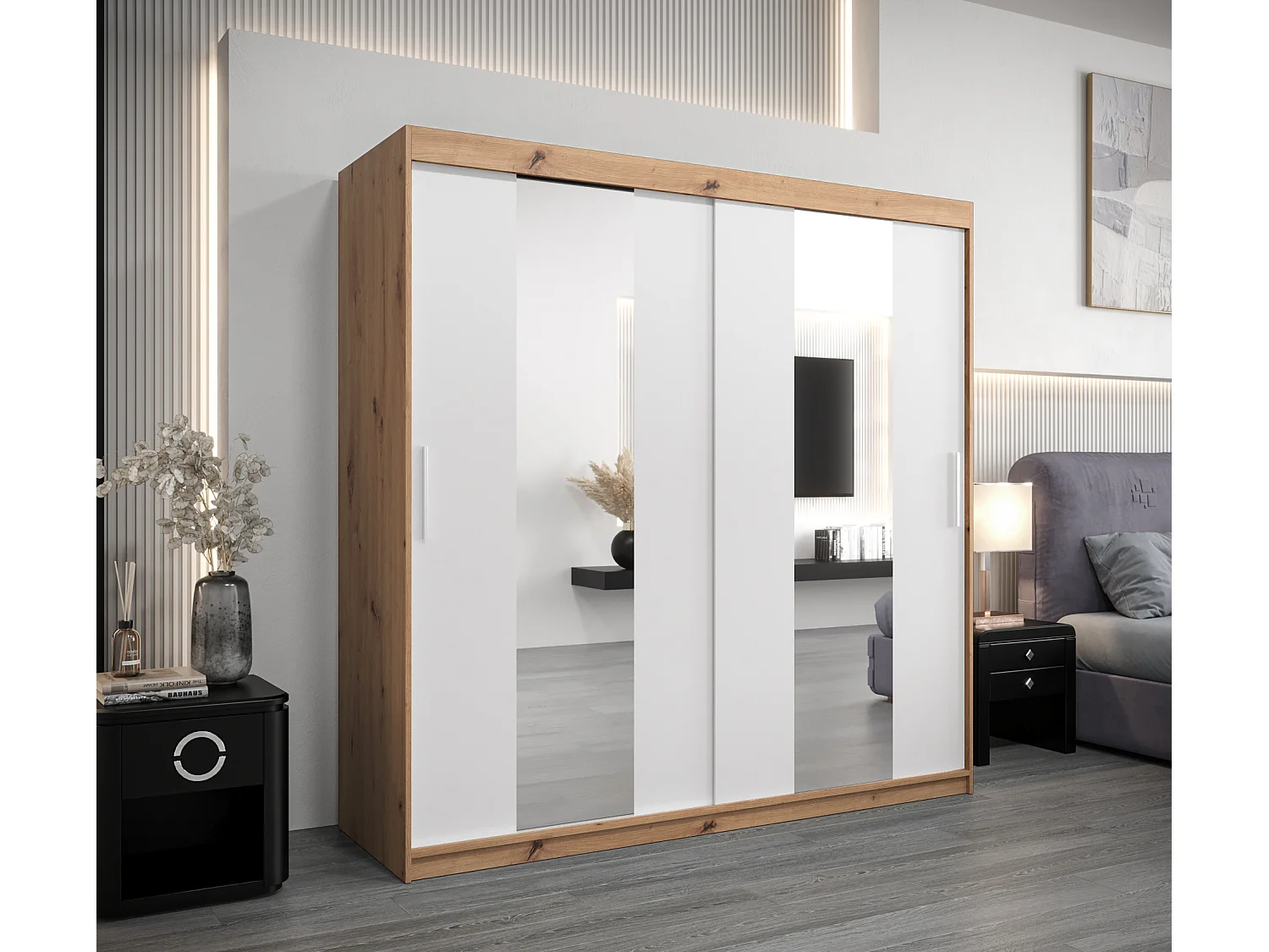 Armoire Pole À Portes Coulissantes 200/200/62 2 portes (Artisan/Blanc)