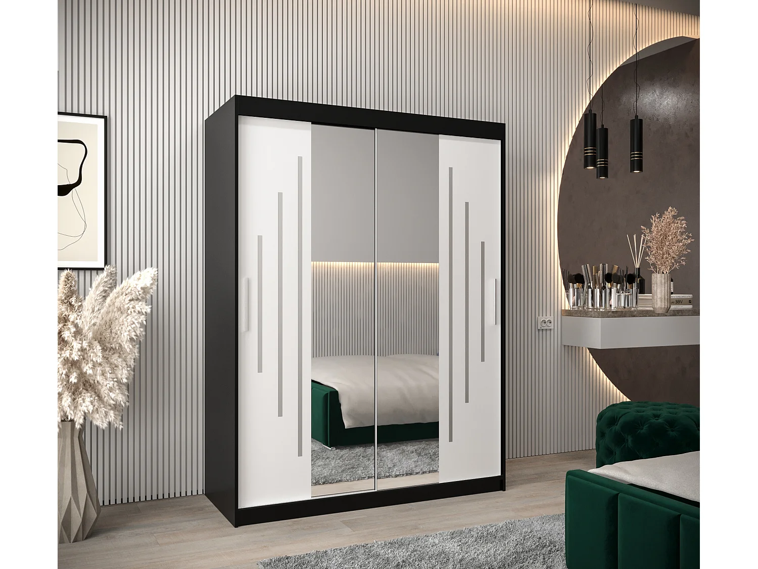 ARMOIRE YORK 1 À PORTES COULISSANTES 200/150/62 2 Portes (Noir/Blanc)