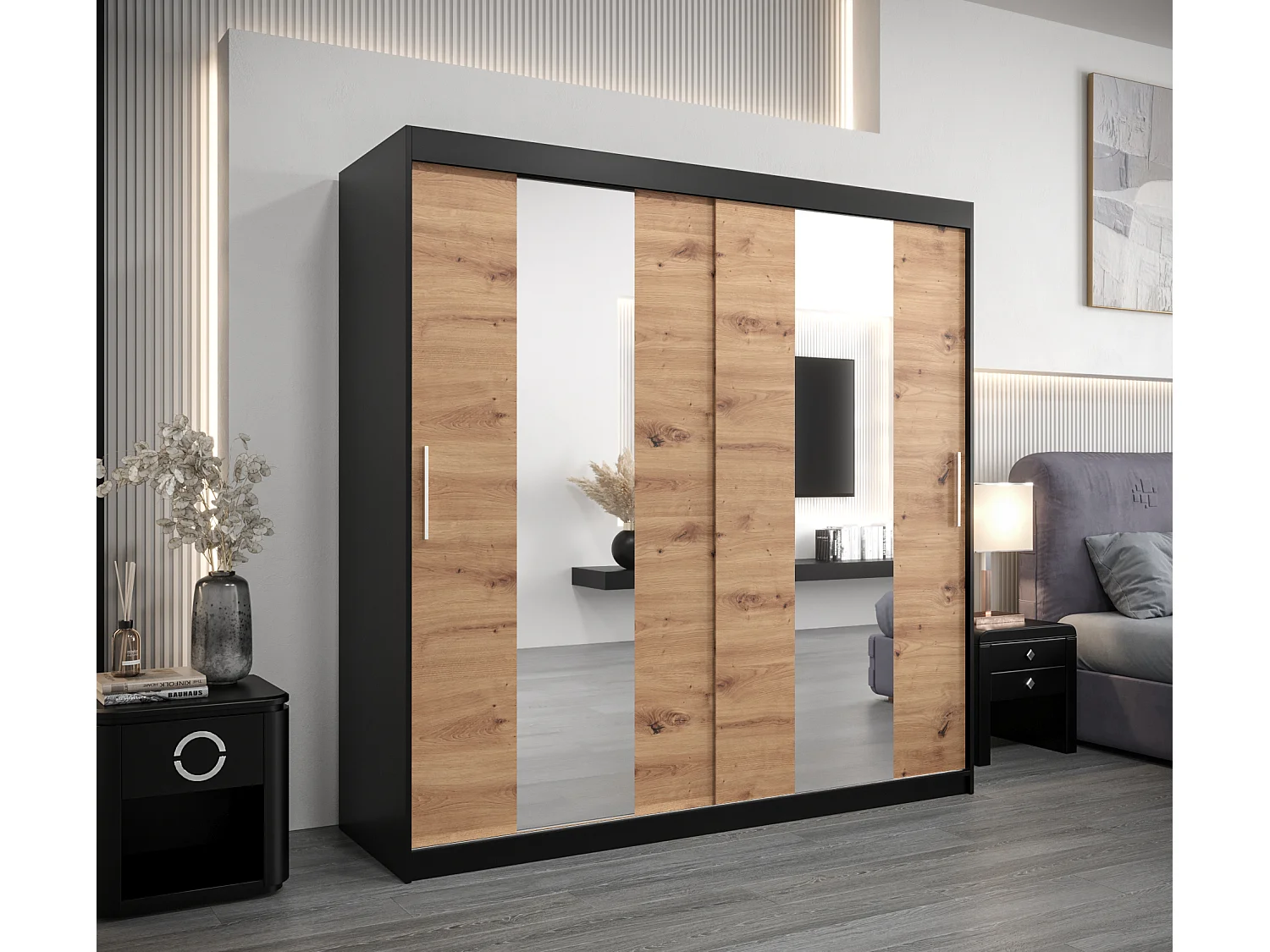 Armoire Pole À Portes Coulissantes 200/200/62 2 portes (Noir/Artisan)