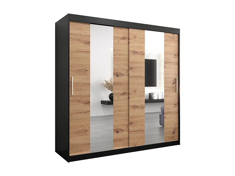 Pole kledingkast met schuifdeuren 200/200/62 2 deuren (zwart/artisan)