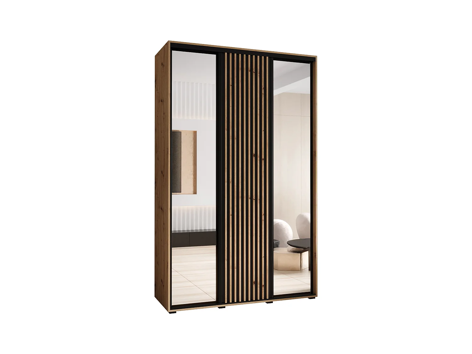 ARMOIRE LANKO 2 À PORTES COULISSANTES 235,2/150/60 3 Portes (Artisan/Noir)