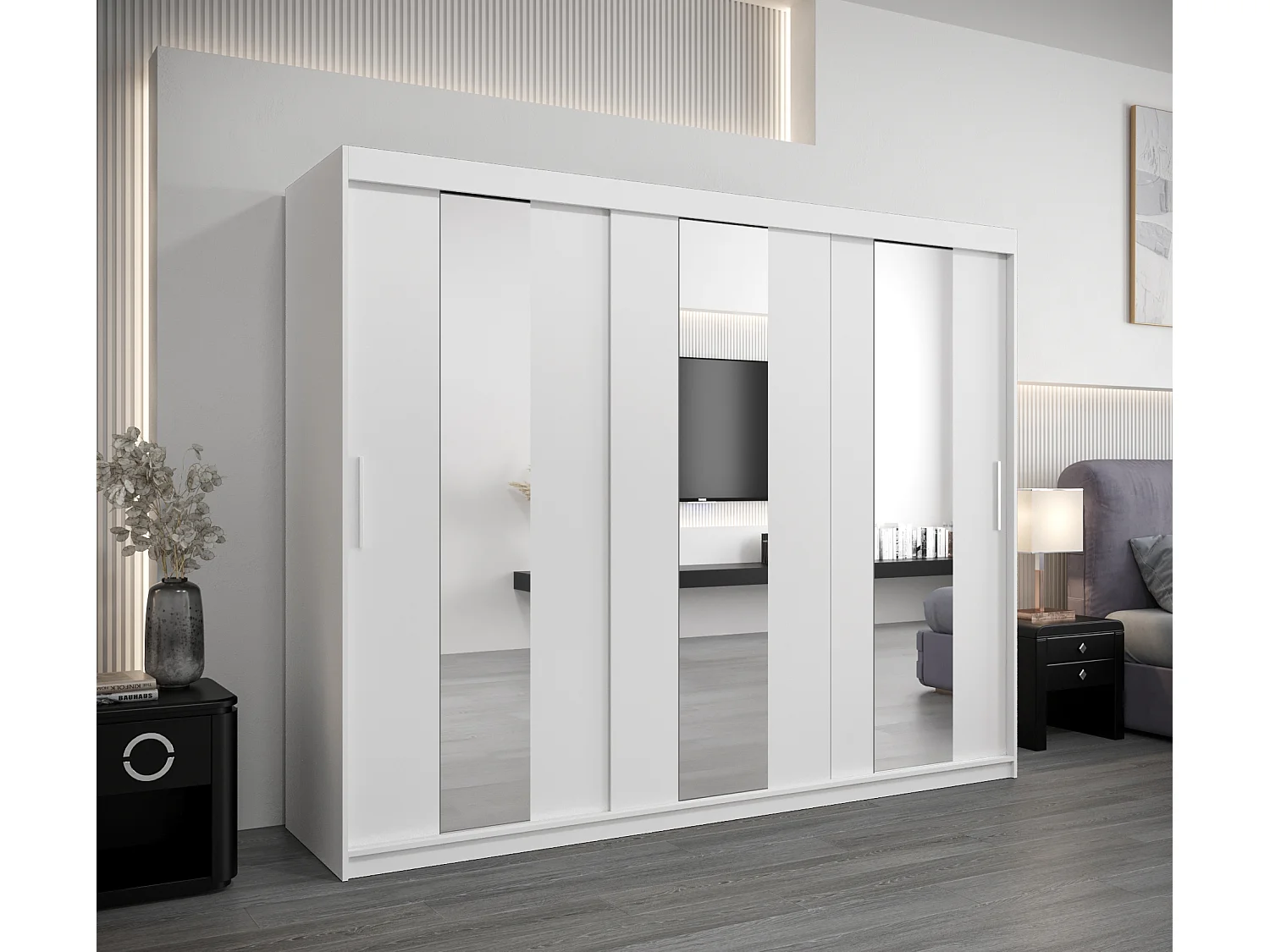 Armoire Pole À Portes Coulissantes 200/250/62 3 Portes (Blanc/Blanc)