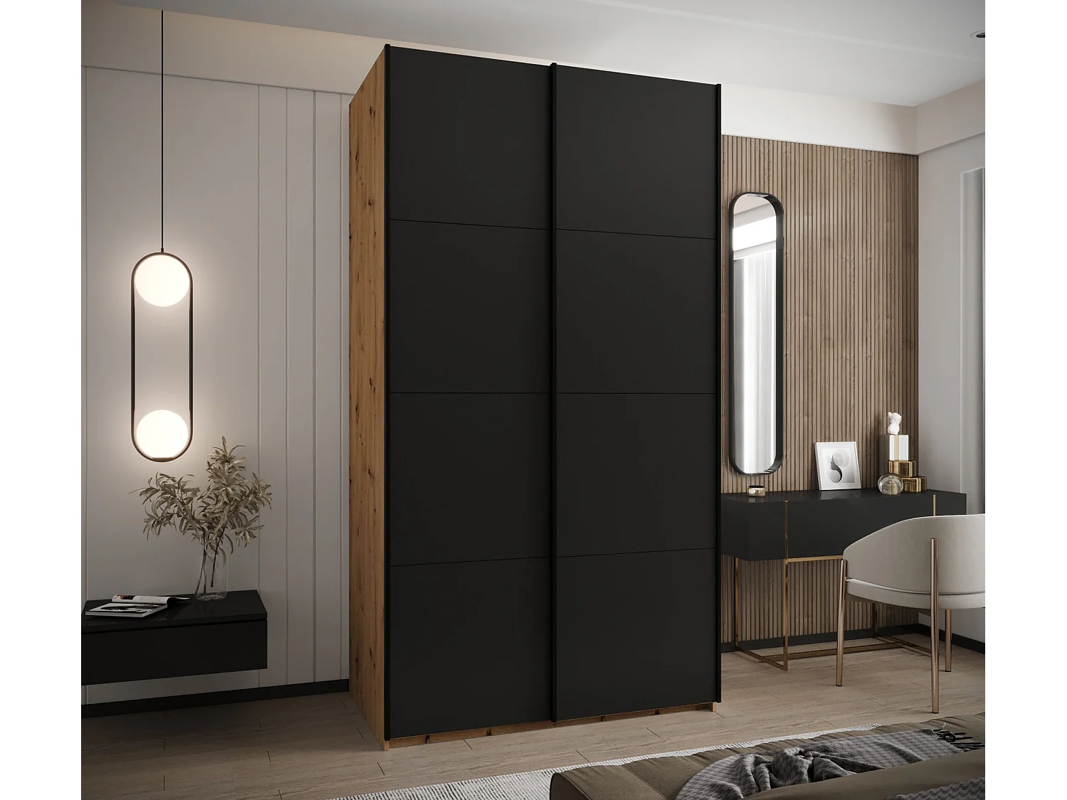 Armoire Lux 1 245,5/130/64 (Artisan/Noir/Noir)