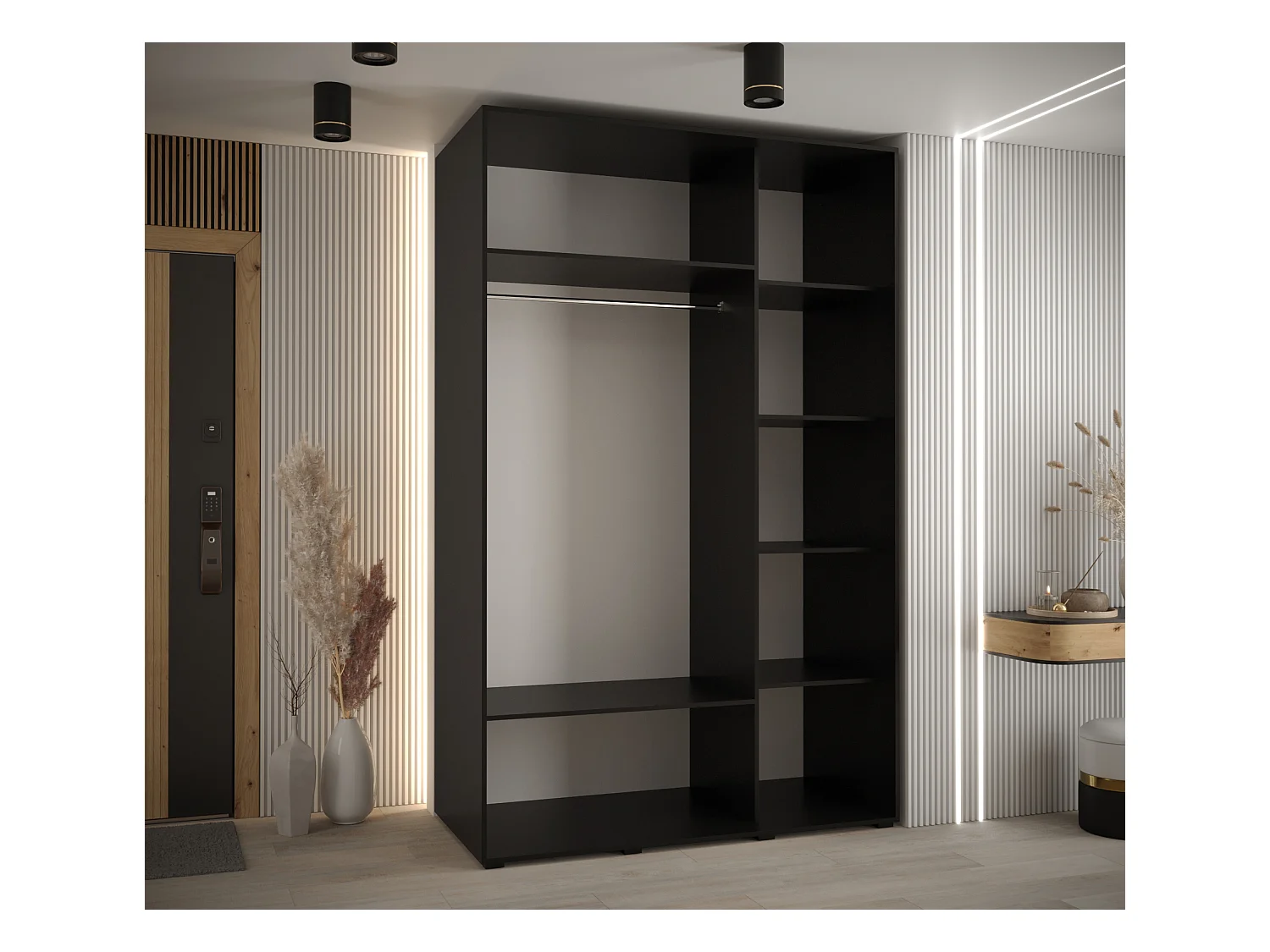 SCHWEBETÜRENSCHRANK SAPPORO 1 205,2/150/60 3-türig (Schwarz/Artisan)