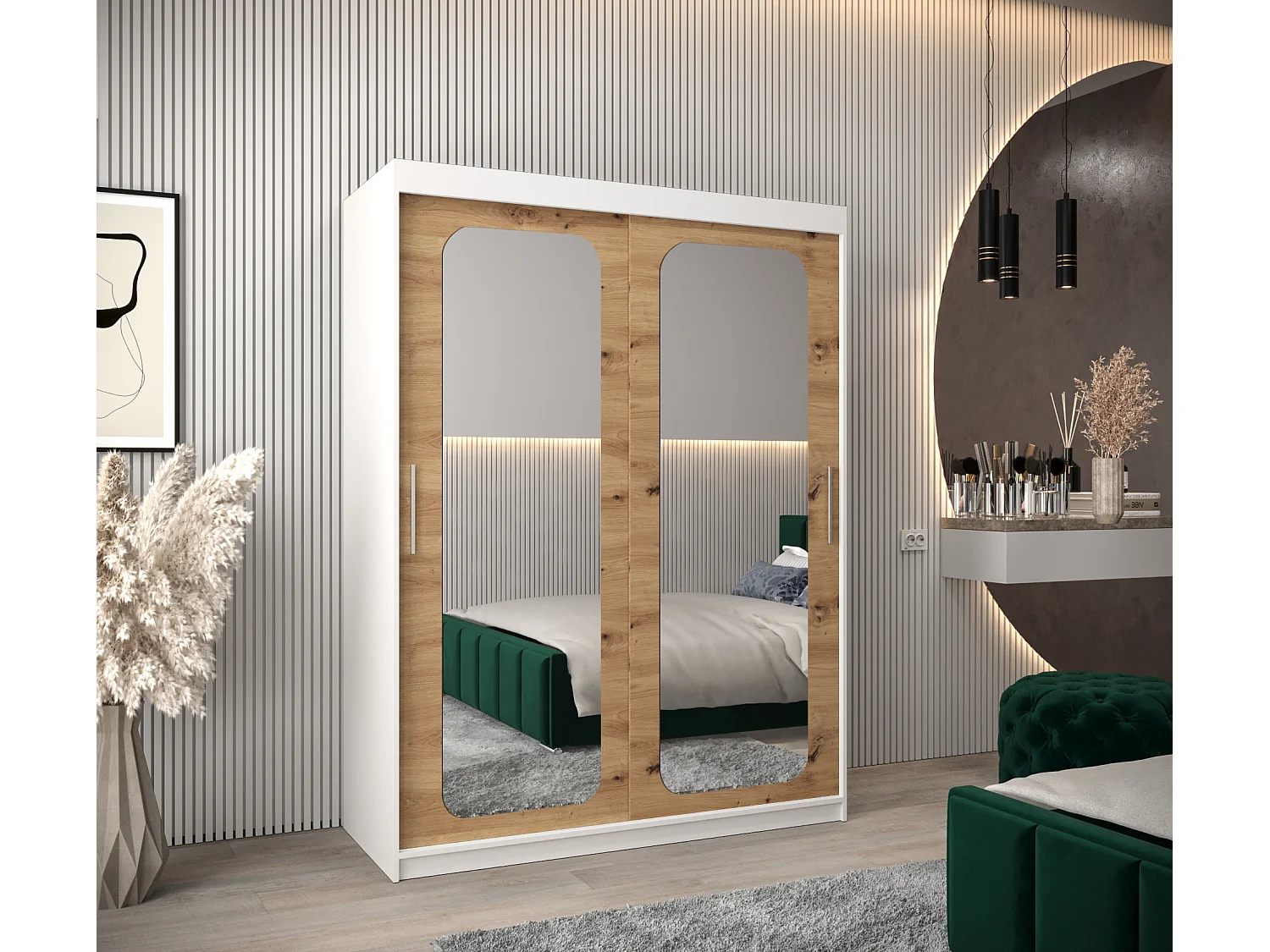 ARMOIRE PROMO T3 À PORTES COULISSANTES 200/150/62 2 Portes (Blanc/Artisan)