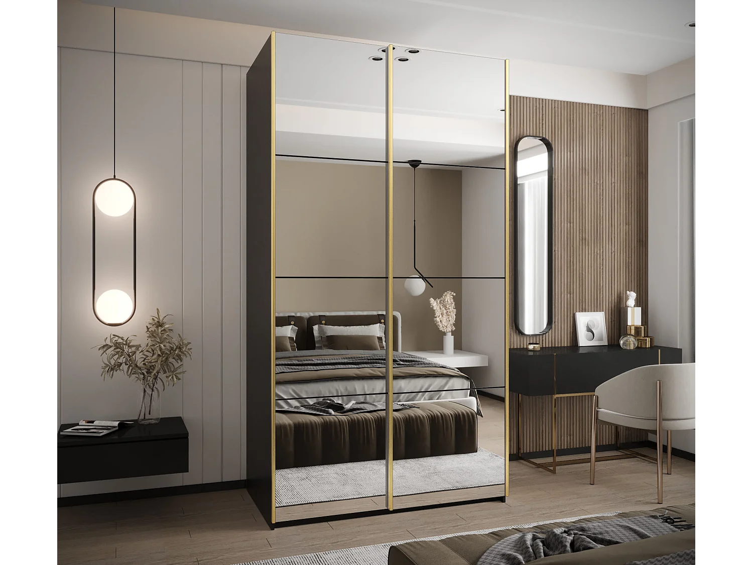 Armoire Lux 2 245,5/140/64 (Noir/Noir/Or)