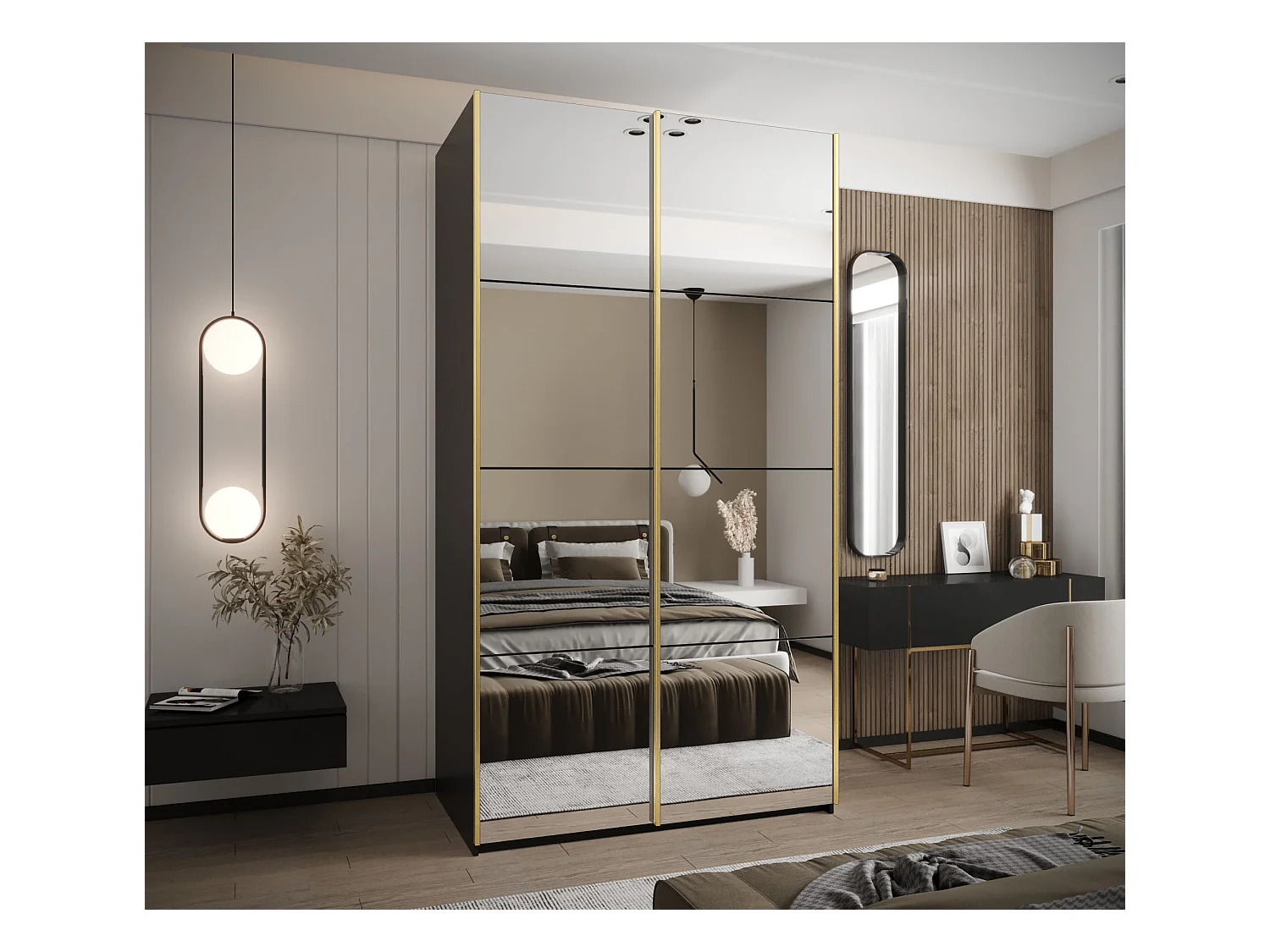 SCHWEBETÜRENSCHRANK Lux 2 245,5/140/64 (Schwarz/Schwarz/Gold)