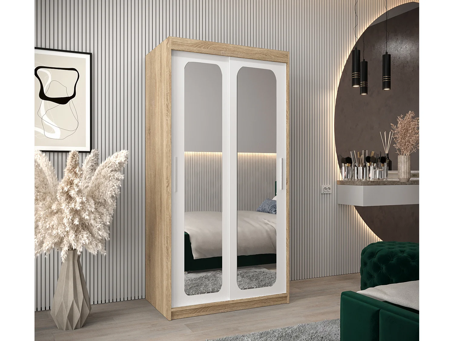 ARMOIRE PROMO T3 À PORTES COULISSANTES 200/100/62 2 Portes (Sonoma/Blanc)