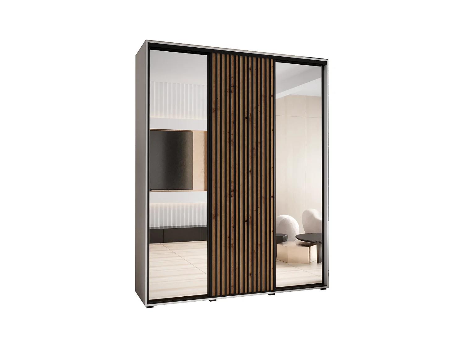 LANKO 2 KLEDINGKAST MET SCHUIFDEUREN 235,2/200/60 3 deuren (wit/artisan)