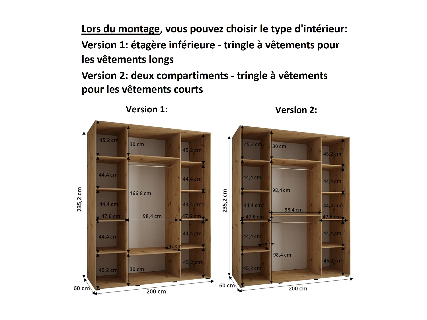 ARMOIRE LANKO 2 À PORTES COULISSANTES 235,2/200/60 3 Portes (Blanc/Artisan)