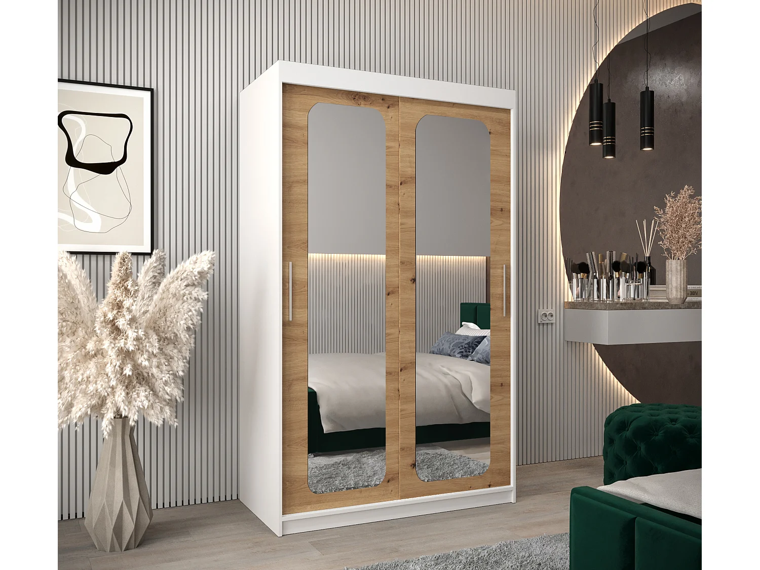 ARMOIRE PROMO T3 À PORTES COULISSANTES 200/120/62 2 Portes (Blanc/Artisan)