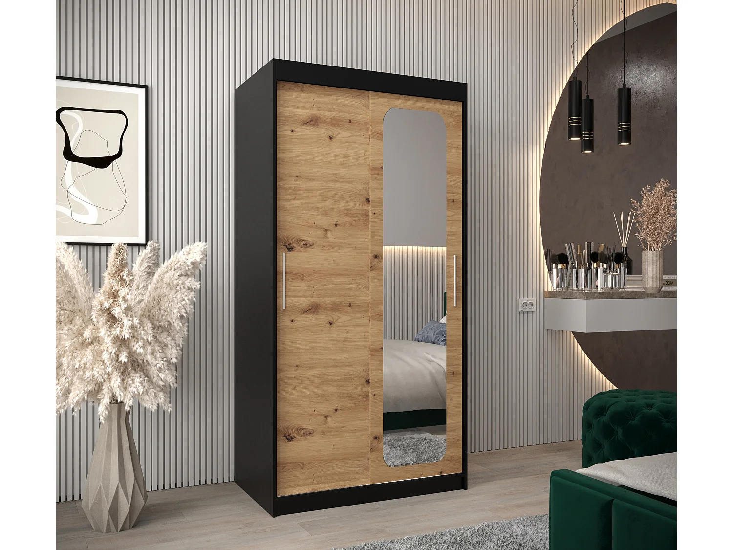 ARMOIRE PROMO T2 À PORTES COULISSANTES 200/100/62 2 Portes (Noir/Artisan)