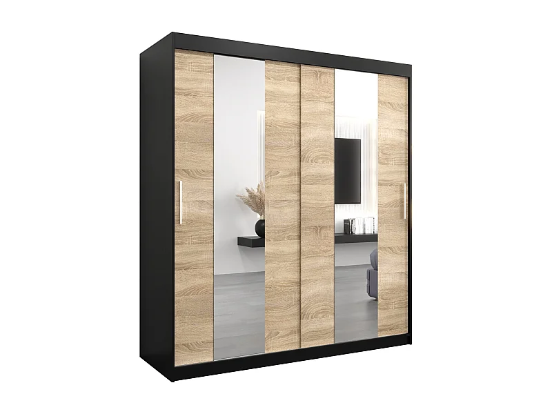 Schwebetürenschrank Pole 200/180/62 2-Türig (Schwarz/Sonoma)