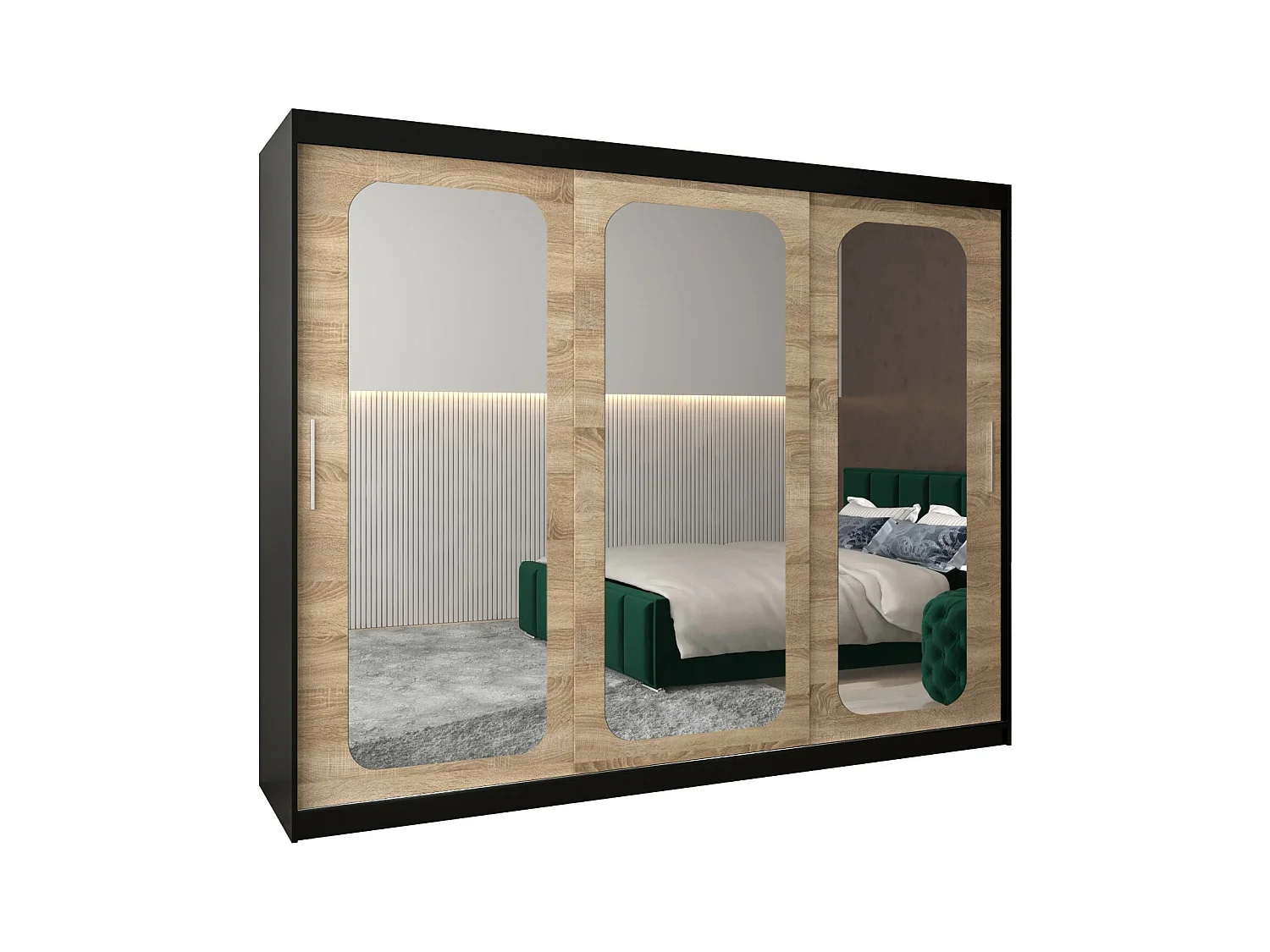 PROMO T3 KLEDINGKAST MET SCHUIFDEUREN 200/250/62 3 deuren (zwart/sonoma)