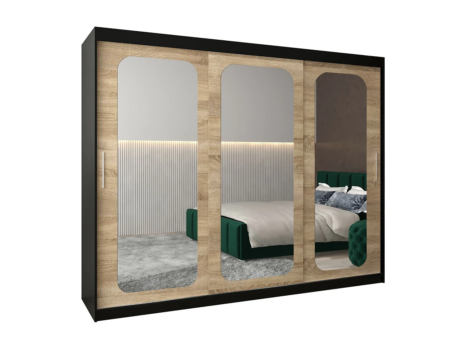 ARMOIRE PROMO T3 À PORTES COULISSANTES 200/250/62 3 Portes (Noir/Sonoma)