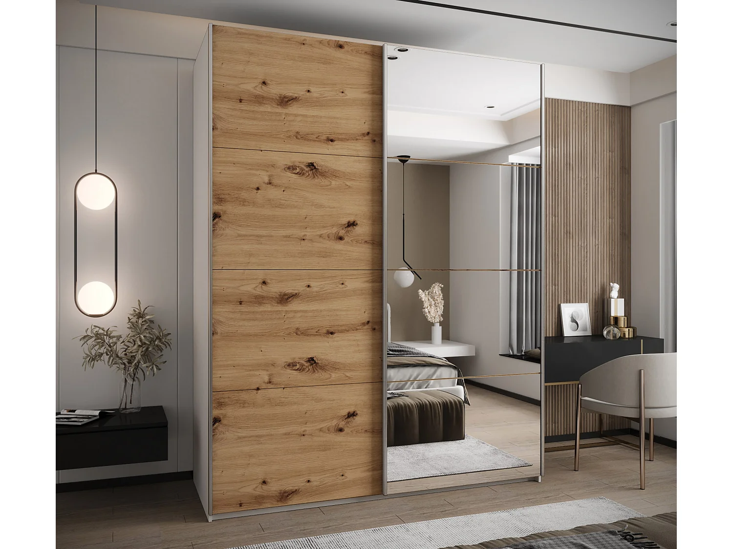 Armoire Lux 3 245,5/190/64 (Blanc/Artisan/Argent)