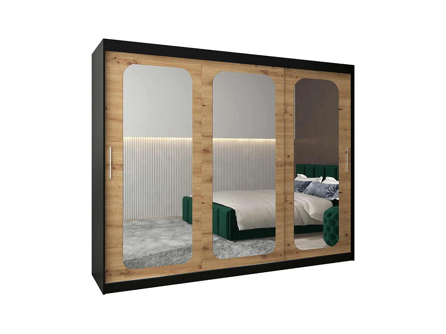 SCHWEBETÜRENSCHRANK PROMO T3 200/250/62 3-türig (Schwarz/Artisan)