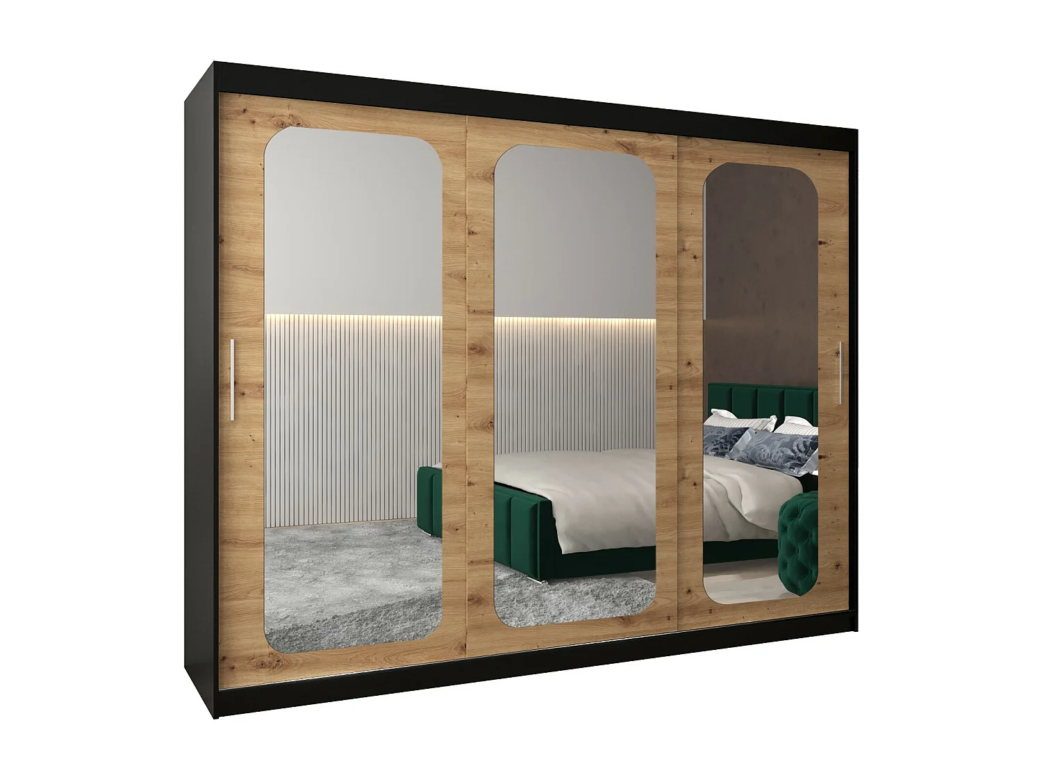 ARMOIRE PROMO T3 À PORTES COULISSANTES 200/250/62 3 Portes (Noir/Artisan)