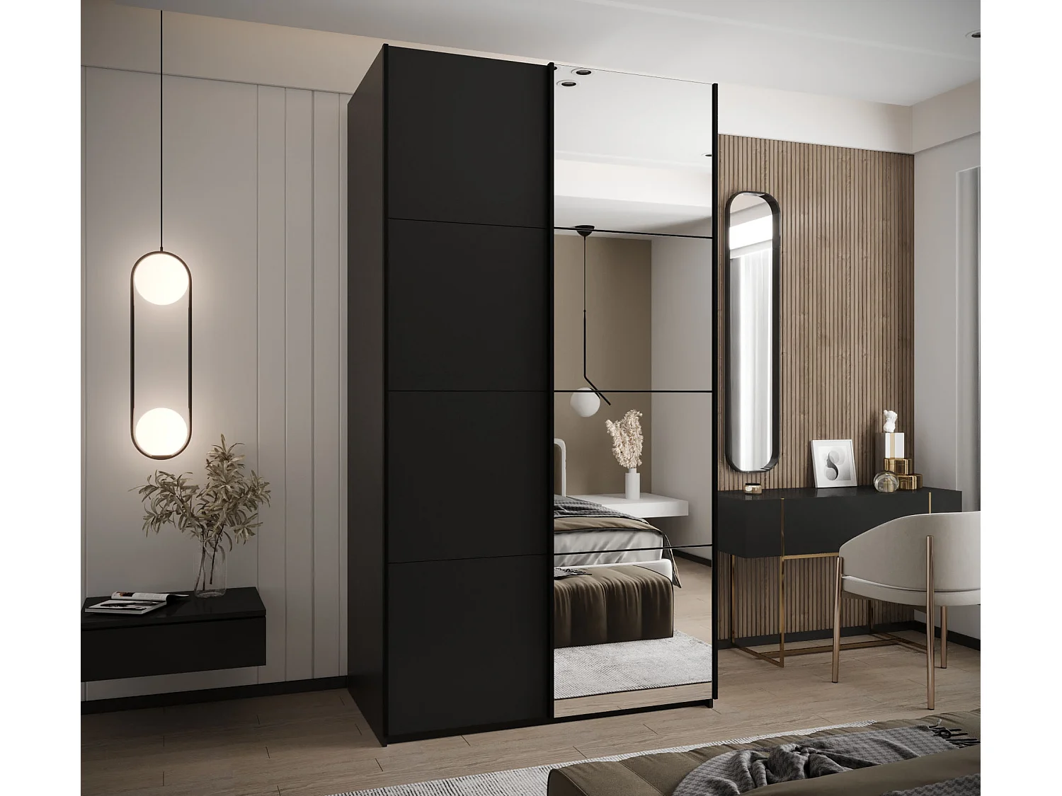 SCHWEBETÜRENSCHRANK Lux 3 245,5/130/64 (Schwarz/Schwarz/Schwarz)