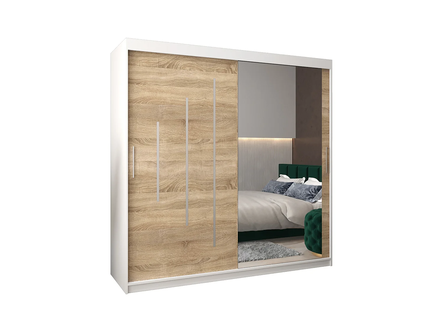 SCHWEBETÜRENSCHRANK YORK 2 200/200/62 2-türig (Weiß/Sonoma)